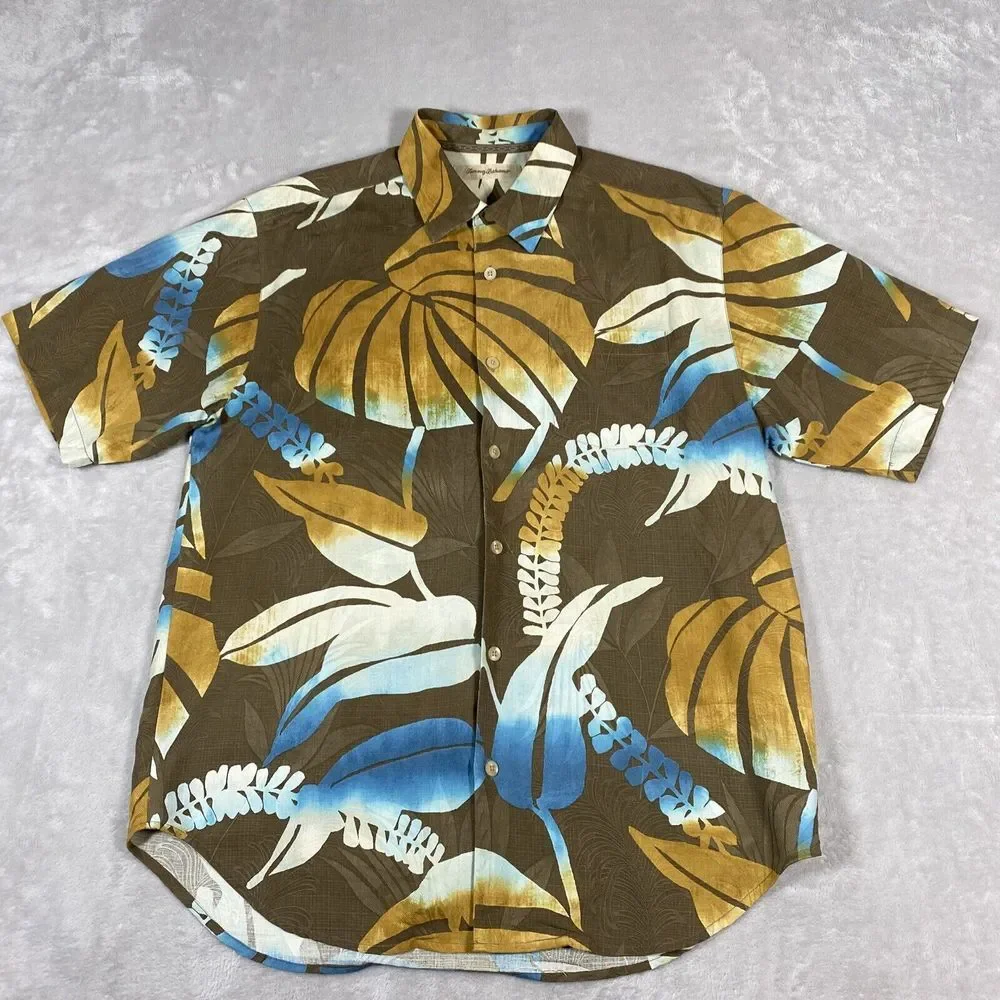 Tommy Bahama Short Sleeve Button Up Men's Medium Floral Print Silk Hawaiian Camp